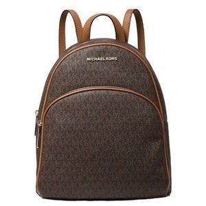 Michael Kors Abbey Medium Logo and Pebbled Leather Backpack Brown